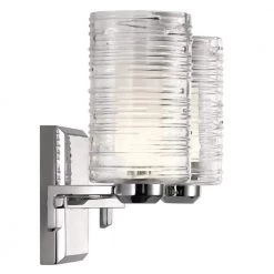 Giarosa 15 in. 2-Light Chrome Bathroom Vanity Light with Clear Ribbed Glass by KICHLER -Kichler Sales chrome kichler vanity lighting 55096ch 4f 1000