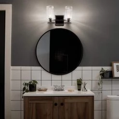 Giarosa 15 in. 2-Light Chrome Bathroom Vanity Light with Clear Ribbed Glass by KICHLER -Kichler Sales chrome kichler vanity lighting 55096ch 76 1000