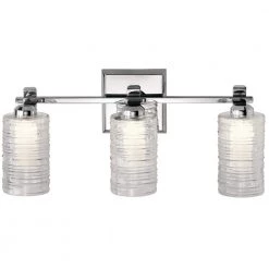 Giarosa 22.25 in. 3-Light Chrome Bathroom Vanity Light with Clear Ribbed Glass by KICHLER -Kichler Sales chrome kichler vanity lighting 55097ch 1f 1000