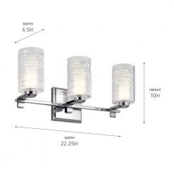 Giarosa 22.25 in. 3-Light Chrome Bathroom Vanity Light with Clear Ribbed Glass by KICHLER -Kichler Sales chrome kichler vanity lighting 55097ch 44 1000