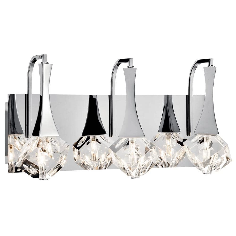 Rockne 17.32 in. 3-Light Chrome Integrated LED Bathroom Vanity Light by KICHLER 3 Rockne 17.32 in. 3-Light Chrome Integrated LED Bathroom Vanity Light by KICHLER