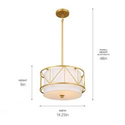Birkleigh 14 in. 3-Light Classic Gold Art Deco Kitchen Convertible Pendant Hanging Light/Semi Flush by KICHLER -Kichler Sales classic gold kichler chandeliers 52074clg 66 1000