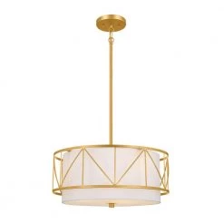 Birkleigh 18 in. 3-Light Classic Gold Art Deco Kitchen Convertible Pendant Hanging Light/Semi Flush by KICHLER