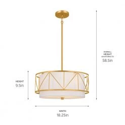 Birkleigh 18 in. 3-Light Classic Gold Art Deco Kitchen Convertible Pendant Hanging Light/Semi Flush by KICHLER -Kichler Sales classic gold kichler chandeliers 52075clg 66 1000