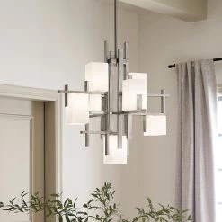 City Lights 7-Light Classic Pewter Contemporary Dining Room Chandelier with White Etched Glass Shade by KICHLER -Kichler Sales classic pewter kichler chandeliers 42940clp 44 1000