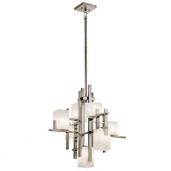 City Lights 7-Light Classic Pewter Contemporary Dining Room Chandelier with White Etched Glass Shade by KICHLER