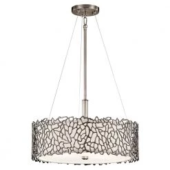 Silver Coral 3-Light Classic Pewter Transitional Kitchen Convertible Drum Pendant Hanging Light by KICHLER