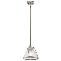 Silberne 10 in. 1-Light Classic Pewter Coastal Kitchen Pendant Hanging Light with Clear Seeded Glass by KICHLER
