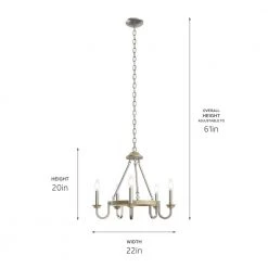 Barrett 22 in. 5-Light Brushed Nickel with Distressed Antique Gray Farmhouse Kitchen Round Candlestick Chandelier by KICHLER -Kichler Sales distressed antique gray kichler chandeliers 82350 1f 1000