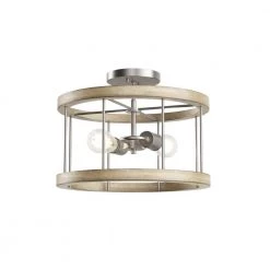 Barrett 14 in. 2-Light Distressed Antique Gray with Brushed Nickel Drum Hallway Convertible Flush Mount Ceiling Light by KICHLER