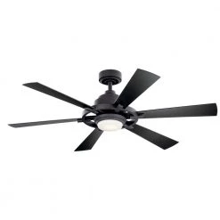 Iras 52 in. Integrated LED Indoor/Outdoor Distressed Black Downrod Mount Ceiling Fan with Light and Switch by KICHLER -Kichler Sales distressed black kichler ceiling fans with lights 300241dbk 1f 1000