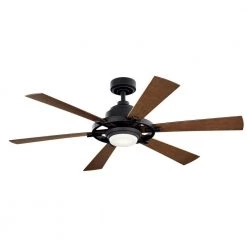 Iras 52 in. Integrated LED Indoor/Outdoor Distressed Black Downrod Mount Ceiling Fan with Light and Switch by KICHLER