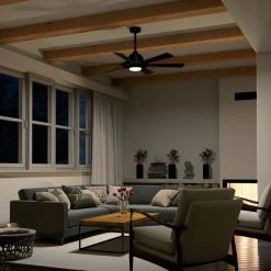 Iras 52 in. Integrated LED Indoor/Outdoor Distressed Black Downrod Mount Ceiling Fan with Light and Switch by KICHLER -Kichler Sales distressed black kichler ceiling fans with lights 300241dbk 76 1000