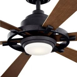 Iras 52 in. Integrated LED Indoor/Outdoor Distressed Black Downrod Mount Ceiling Fan with Light and Switch by KICHLER -Kichler Sales distressed black kichler ceiling fans with lights 300241dbk c3 1000