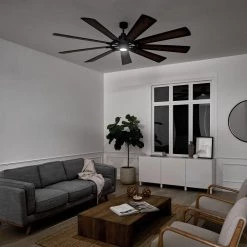 Gentry 85 in. Integrated LED Indoor Distressed Black Downrod Mount Ceiling Fan with Light Kit and Wall Control by KICHLER -Kichler Sales distressed black kichler ceiling fans with lights 300285dbk 1d 1000