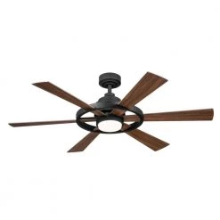 Range 52 in. Integrated LED Indoor Distressed Black Down Rod Mount Ceiling Fan with Light and Remote by KICHLER