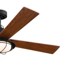 Parlour 52 in. Integrated LED Indoor Distressed Black Down Rod Mount Ceiling Fan with Light and Remote by KICHLER -Kichler Sales distressed black kichler ceiling fans with lights 300320dbk 4f 1000