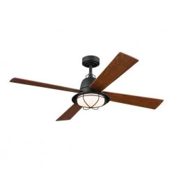 Parlour 52 in. Integrated LED Indoor Distressed Black Down Rod Mount Ceiling Fan with Light and Remote by KICHLER