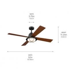 Parlour 52 in. Integrated LED Indoor Distressed Black Down Rod Mount Ceiling Fan with Light and Remote by KICHLER -Kichler Sales distressed black kichler ceiling fans with lights 300320dbk 66 1000