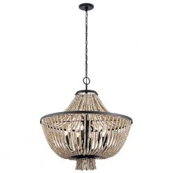 Brisbane 8-Light Distressed Black Farmhouse Round Dining Room Chandelier by KICHLER