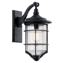 Royal Marine 18.25 in. 1-Light Distressed Black Outdoor Light Wall Sconce with Clear Seeded Glass (1-Pack) by KICHLER
