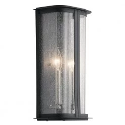 Timmin 14 in. 2-Light Distressed Black Outdoor Light Wall Sconce Lantern with Clear Seeded Glass (1-Pack) by KICHLER