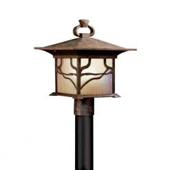 Morris 1-Light Distressed Copper Outdoor Lamp Post Light with Inside Etched Iridized Seeded Glass (1-Pack) by KICHLER