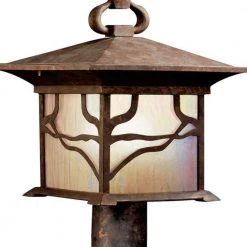 Morris 1-Light Distressed Copper Outdoor Lamp Post Light with Inside Etched Iridized Seeded Glass (1-Pack) by KICHLER -Kichler Sales distressed copper kichler post light sets 9920dco c3 1000