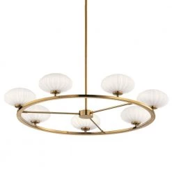 Pim 7-Light Fox Gold Contemporary Dining Room Circle Chandelier with White Etched Glass Shade by KICHLER -Kichler Sales fox gold kichler chandeliers 52225fxg c3 1000