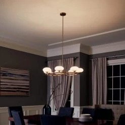Pim 7-Light Fox Gold Contemporary Dining Room Circle Chandelier with White Etched Glass Shade by KICHLER -Kichler Sales fox gold kichler chandeliers 52225fxg fa 1000