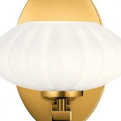 Pim 1-Light Fox Gold Bathroom Indoor Wall Sconce with Satin Etched Cased Opal Glass Shade by KICHLER -Kichler Sales fox gold kichler vanity lighting 52229fxg 1f 1000