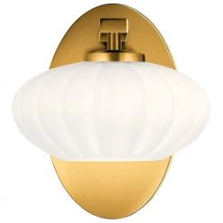 Pim 1-Light Fox Gold Bathroom Indoor Wall Sconce with Satin Etched Cased Opal Glass Shade by KICHLER -Kichler Sales fox gold kichler vanity lighting 52229fxg 4f 1000