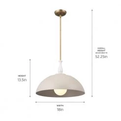 Fira 18 in. 1-Light Greige White and Natural Brass Vintage Dome Kitchen Pendant Hanging Light by KICHLER -Kichler Sales greige kichler chandeliers 52477grg 44 1000