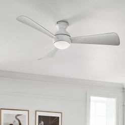 Sola 54 in. Integrated LED Indoor Matte White Flush Mount Ceiling Fan with Light Kit and Wall Control by KICHLER -Kichler Sales matte white kichler ceiling fans with lights 330152mwh 44 1000