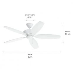 Renew 52 in. Indoor Matte White Dual Mount Ceiling Fan with Pull Chain by KICHLER 14 Renew 52 in. Indoor Matte White Dual Mount Ceiling Fan with Pull Chain by KICHLER -Kichler Sales matte white kichler ceiling fans without lights 330160mwh 1f 1000