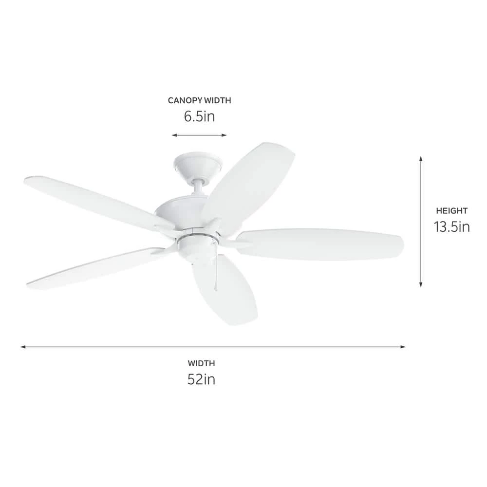Renew 52 in. Indoor Matte White Dual Mount Ceiling Fan with Pull Chain by KICHLER 7 Renew 52 in. Indoor Matte White Dual Mount Ceiling Fan with Pull Chain by KICHLER - Image 5
