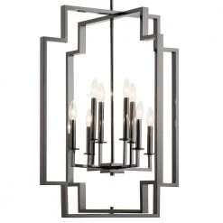 Downtown Deco 8-Light Midnight Chrome Modern Foyer Convertible Rectangle Chandelier to Semi Flush Mount by KICHLER -Kichler Sales midnight chrome kichler chandeliers 43966mch 1f 1000
