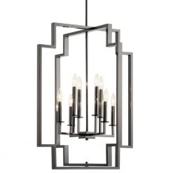 Downtown Deco 8-Light Midnight Chrome Modern Foyer Convertible Rectangle Chandelier to Semi Flush Mount by KICHLER -Kichler Sales midnight chrome kichler chandeliers 43966mch 4f 1000
