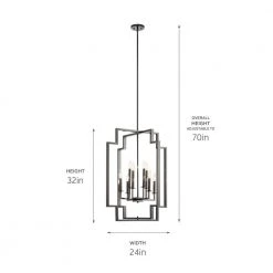 Downtown Deco 8-Light Midnight Chrome Modern Foyer Convertible Rectangle Chandelier to Semi Flush Mount by KICHLER -Kichler Sales midnight chrome kichler chandeliers 43966mch fa 1000