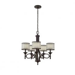 Lacey 5-Light Mission Bronze Transitional Dining Room Chandelier with White Etched Glass Shade by KICHLER