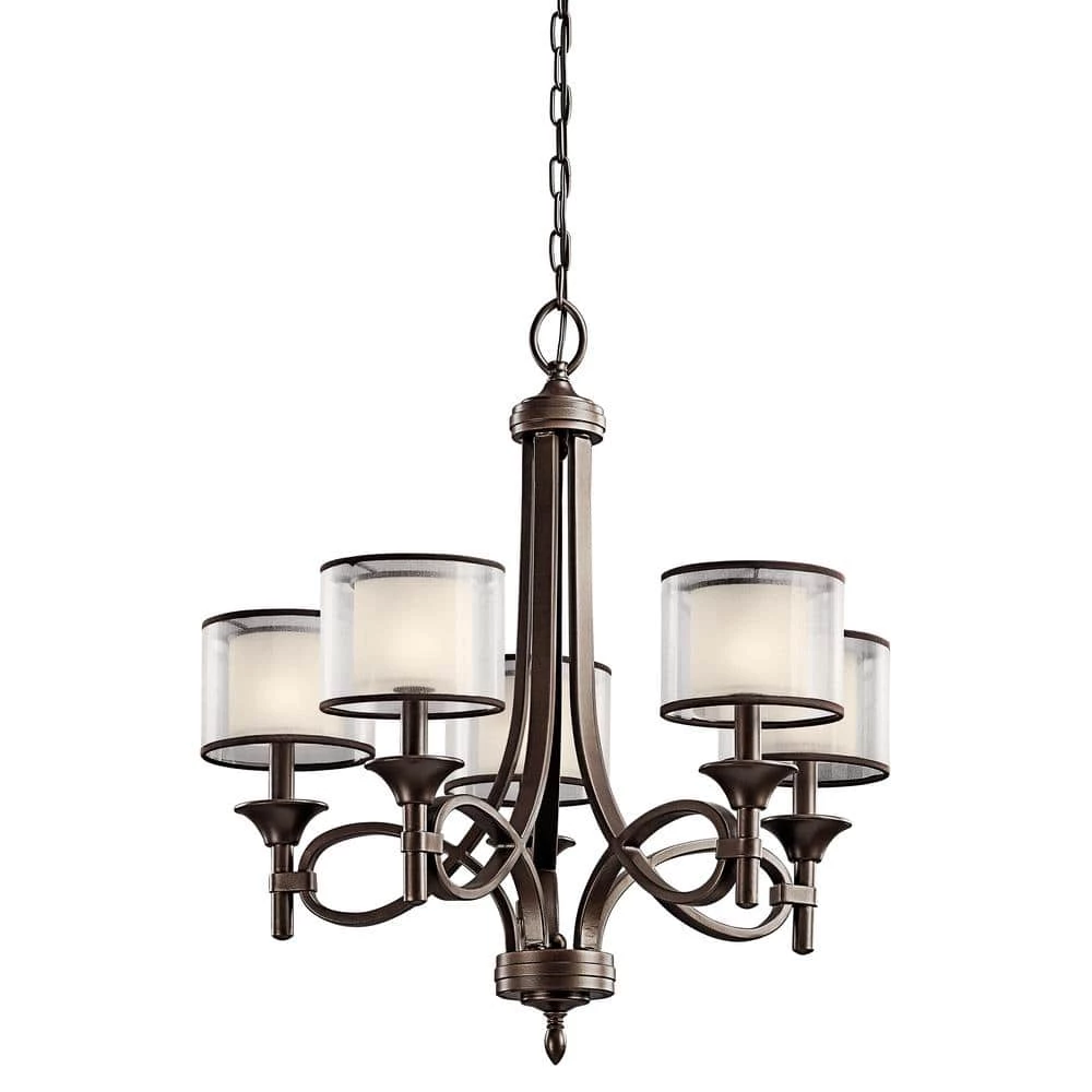 Lacey 5-Light Mission Bronze Transitional Dining Room Chandelier with White Etched Glass Shade by KICHLER 5 Lacey 5-Light Mission Bronze Transitional Dining Room Chandelier with White Etched Glass Shade by KICHLER - Image 3