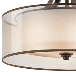 Lacey 4-Light Mission Bronze Drum Hallway Semi-Flush Mount Ceiling Light with Translucent Organza Outer Shade by KICHLER -Kichler Sales mission bronze kichler flush mount lights 42387miz 1f 1000