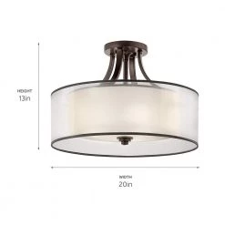 Lacey 4-Light Mission Bronze Drum Hallway Semi-Flush Mount Ceiling Light with Translucent Organza Outer Shade by KICHLER -Kichler Sales mission bronze kichler flush mount lights 42387miz 44 1000