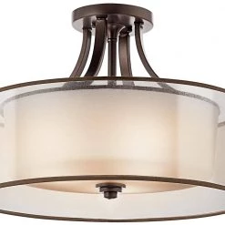 Lacey 4-Light Mission Bronze Drum Hallway Semi-Flush Mount Ceiling Light with Translucent Organza Outer Shade by KICHLER -Kichler Sales mission bronze kichler flush mount lights 42387miz 4f 1000