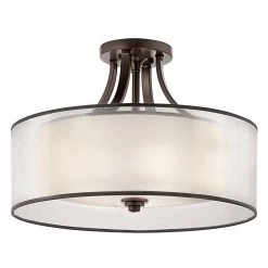 Lacey 4-Light Mission Bronze Drum Hallway Semi-Flush Mount Ceiling Light with Translucent Organza Outer Shade by KICHLER