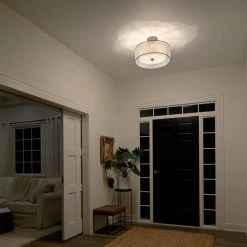 Lacey 4-Light Mission Bronze Drum Hallway Semi-Flush Mount Ceiling Light with Translucent Organza Outer Shade by KICHLER -Kichler Sales mission bronze kichler flush mount lights 42387miz 76 1000