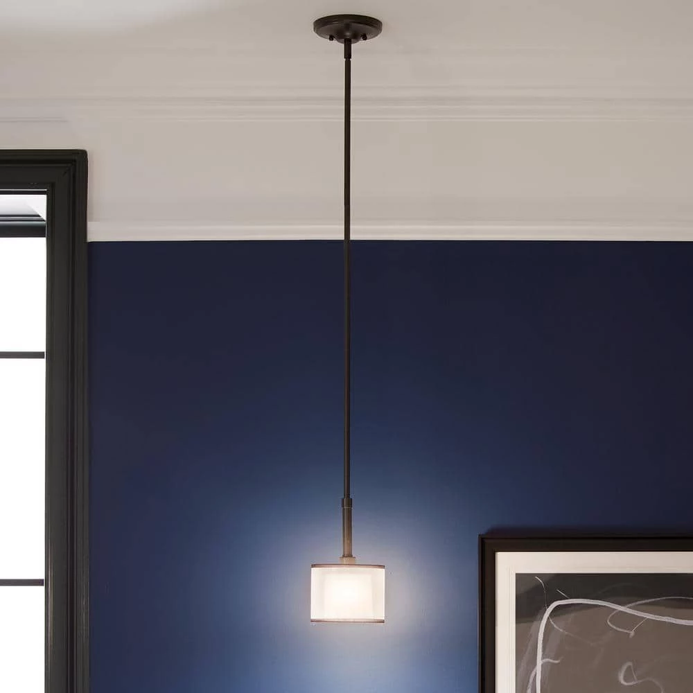 Lacey 1-Light Mission Bronze Transitional Kitchen Mini Pendant Hanging Light with Translucent Organza Outer Shade by KICHLER 6 Lacey 1-Light Mission Bronze Transitional Kitchen Mini Pendant Hanging Light with Translucent Organza Outer Shade by KICHLER - Image 4