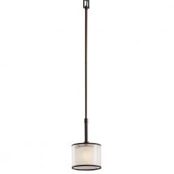 Lacey 1-Light Mission Bronze Transitional Kitchen Mini Pendant Hanging Light with Translucent Organza Outer Shade by KICHLER