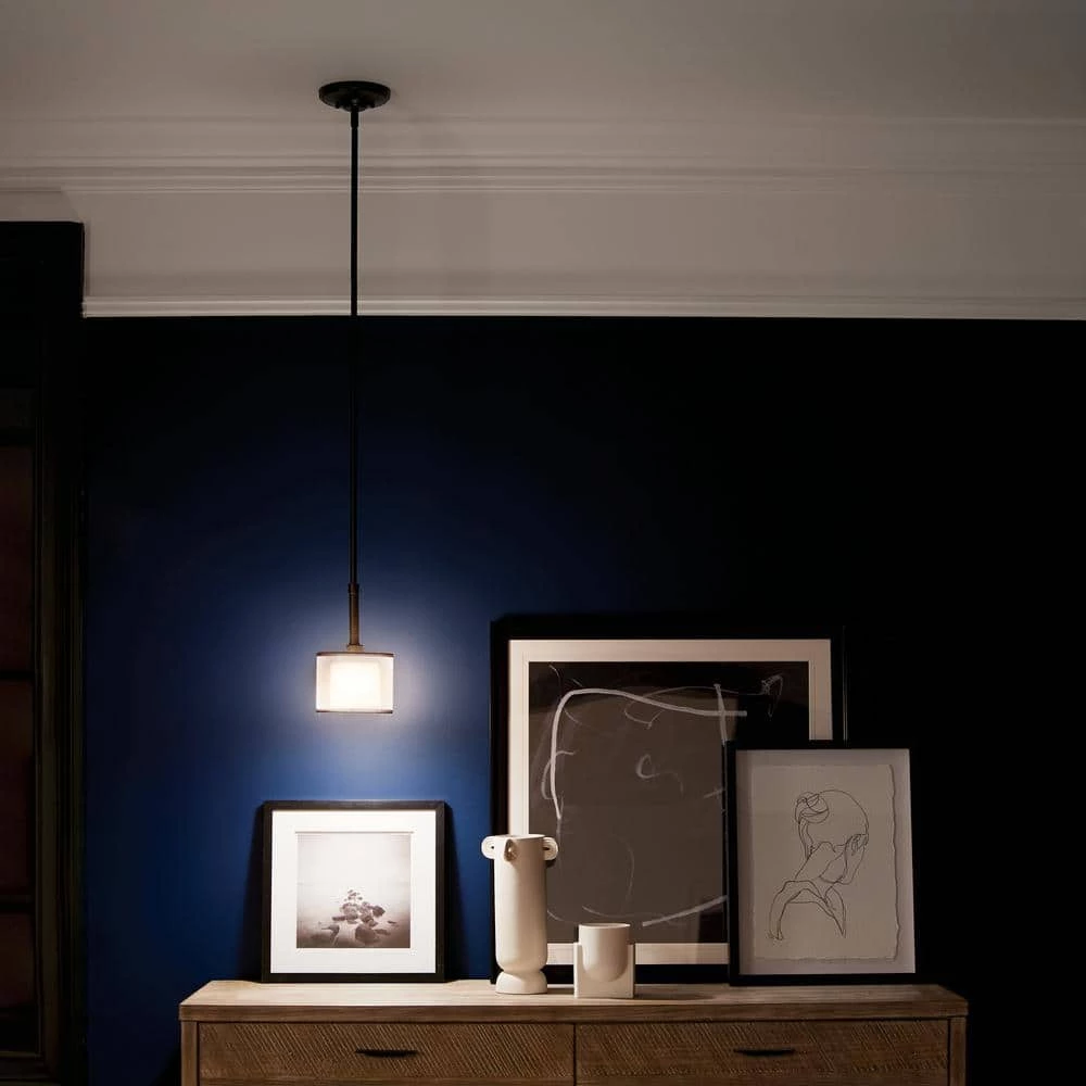 Lacey 1-Light Mission Bronze Transitional Kitchen Mini Pendant Hanging Light with Translucent Organza Outer Shade by KICHLER 4 Lacey 1-Light Mission Bronze Transitional Kitchen Mini Pendant Hanging Light with Translucent Organza Outer Shade by KICHLER - Image 2