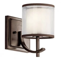 Tallie 1-Light Mission Bronze Bathroom Indoor Wall Sconce with Etched White Glass Shade by KICHLER